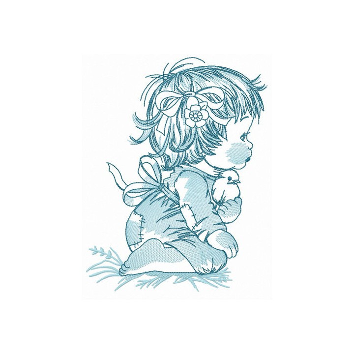 Girl and birds embroidery design - Embroidery Design