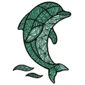 Mosaic dolphin embroidery design showcasing intricate stitching patterns of sea life on fabric.
