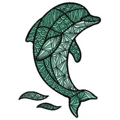 Mosaic dolphin embroidery design showcasing intricate stitching patterns of sea life on fabric.