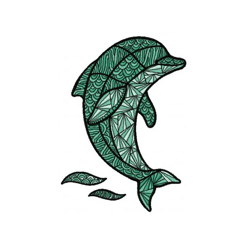 Mosaic dolphin embroidery design showcasing intricate stitching patterns of sea life on fabric.