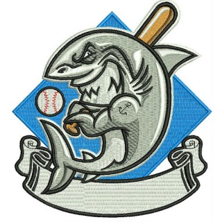 Baseball shark embroidery design - Embroidery Design