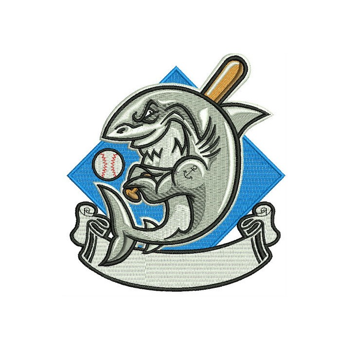 Baseball shark embroidery design - Embroidery Design