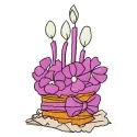 Birthday cake embroidery design showcasing a colorful cake with candles, perfect for kitchen-themed projects.