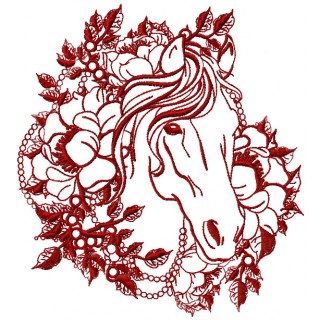 Romantic horse with flowers wreath embroidery design - Embroidery Design