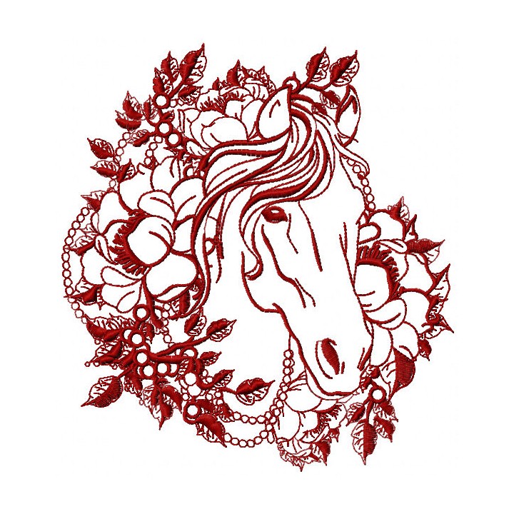 Romantic horse with flowers wreath embroidery design - Embroidery Design