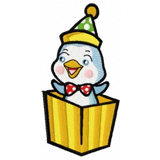 Little penguin present embroidery design - Embroidery Design
