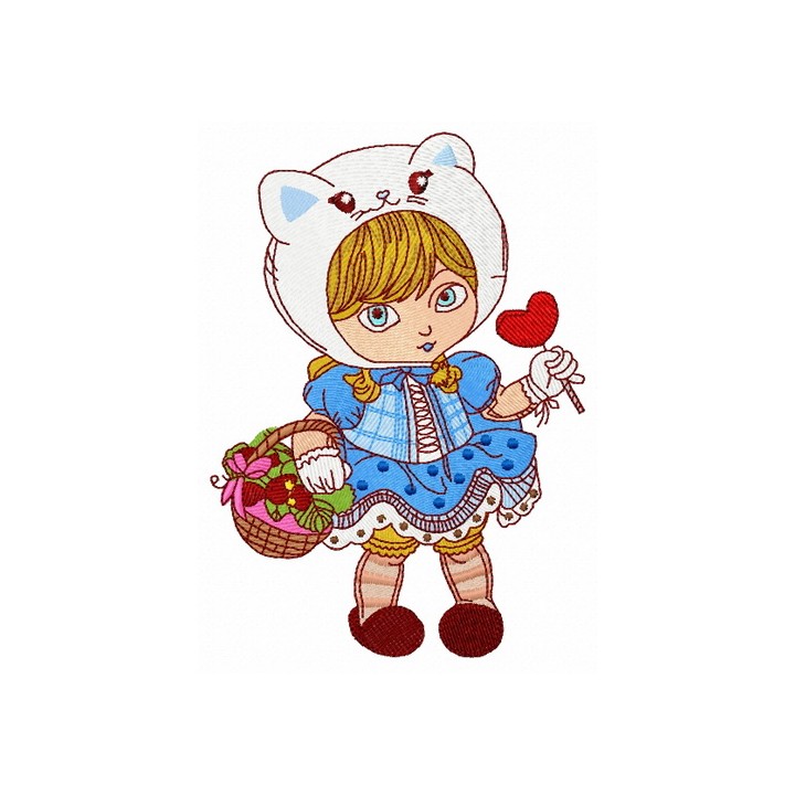 Girl in cat hat 2 embroidery design - Embroidery Design