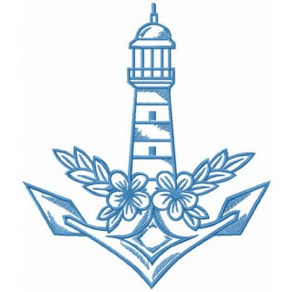 Anchor and lighthouse symbiosis embroidery design - Embroidery Design
