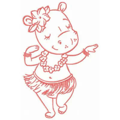 Hula dance embroidery design featuring a vibrant motif of dancers, perfect for embellishing garments and accessories.