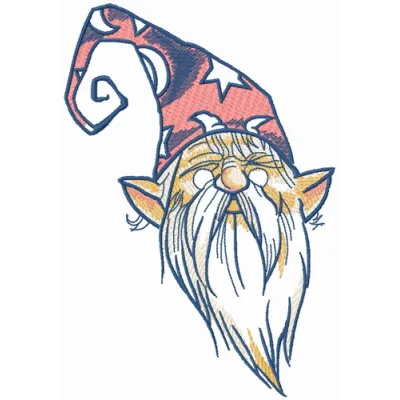 Tiny wizard 3 embroidery design featuring a whimsical gnome, perfect for stitching on t-shirts and tote bags.