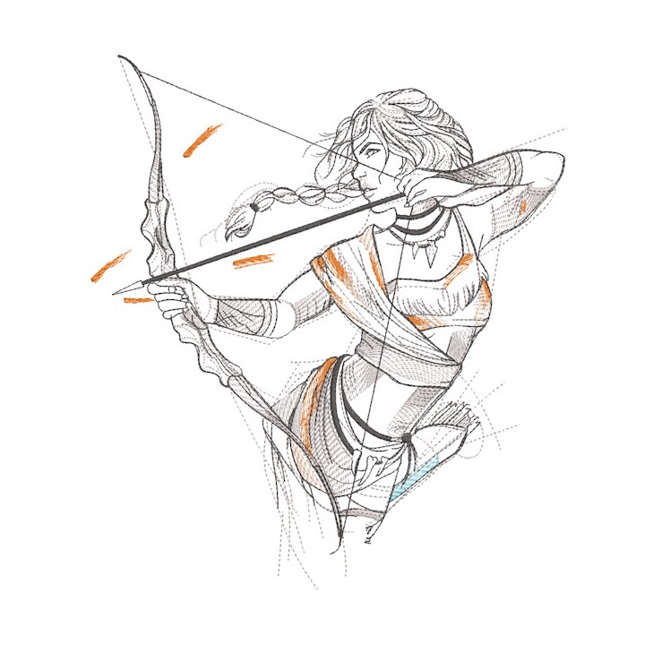 Native American shoots a bow embroidery design - Embroidery Design