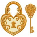 Tiffany key and keylock embroidery design preview showcasing intricate stitching patterns for creative projects.