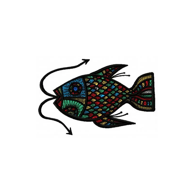 Mosaic fish embroidery design showcasing intricate patterns for sea life-themed projects.