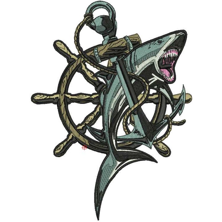 Shark and anchor embroidery design - Embroidery Design