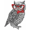 Embroidery design featuring a polar owl wearing glasses, perfect for stitching on apparel and accessories.