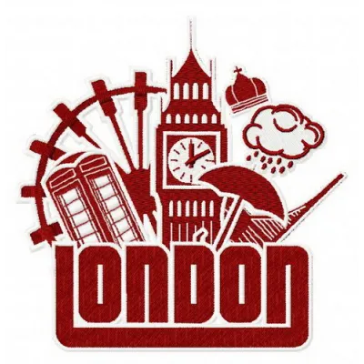London 4 embroidery design showcasing intricate motifs inspired by iconic English landmarks.