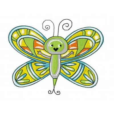 Happy butterfly embroidery design showcasing a vibrant and cheerful butterfly motif for creative stitching projects.