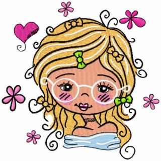 Romantic girl in glasses embroidery design - Embroidery Design