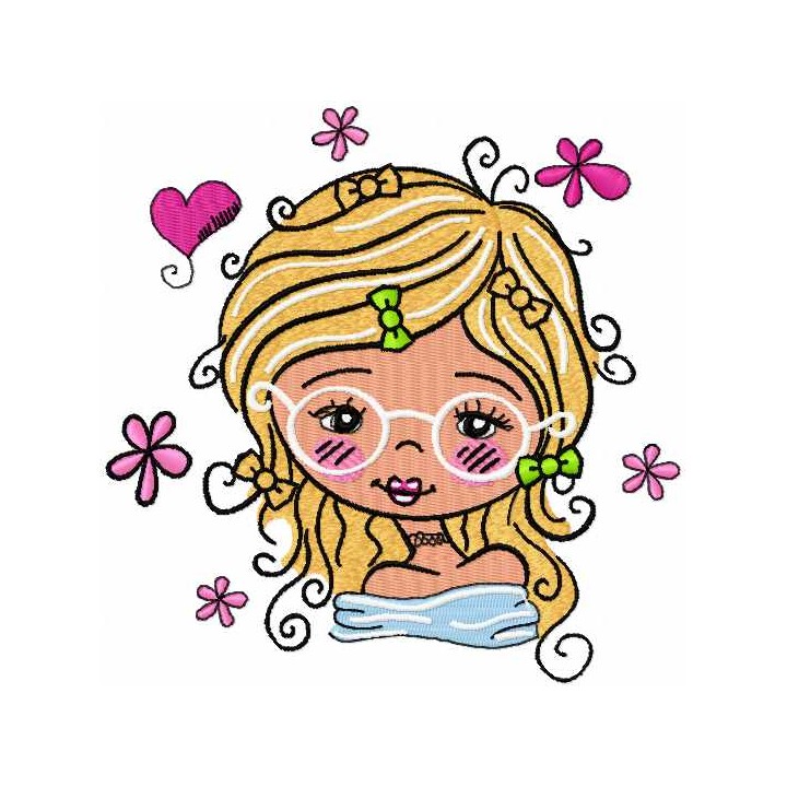 Romantic girl in glasses embroidery design - Embroidery Design