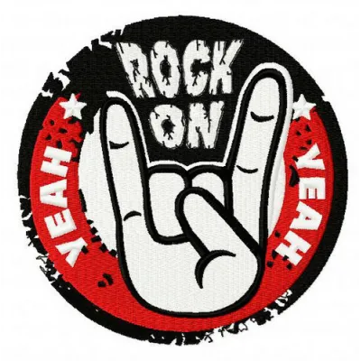 Rock on embroidery design featuring musical elements, perfect for stitching on t-shirts and hoodies.