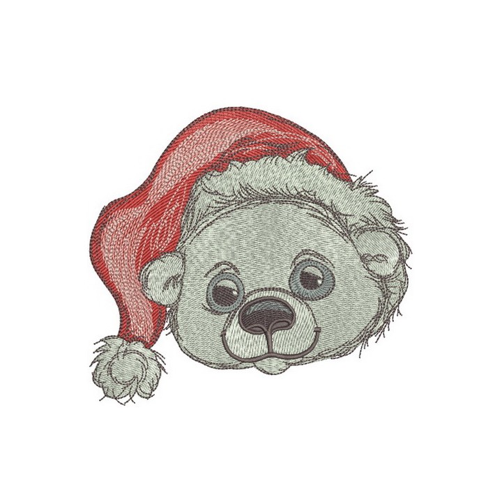 Polar bear in Santa hat 2 embroidery design - Embroidery Design