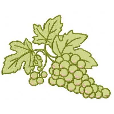 Grapes embroidery design preview showcasing a vibrant stitched motif of fresh grapes on fabric.