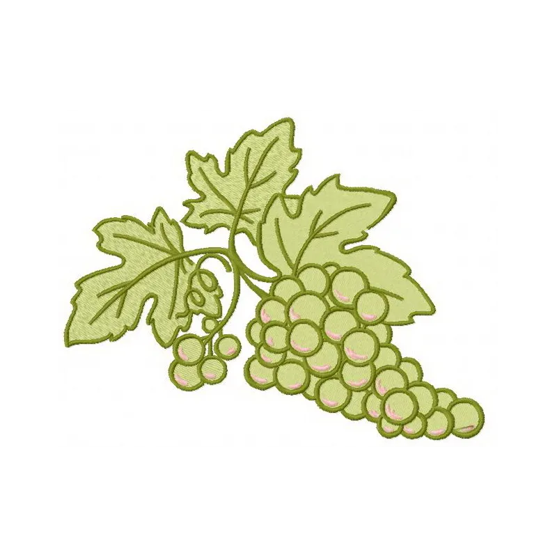 Grapes embroidery design preview showcasing a vibrant stitched motif of fresh grapes on fabric.