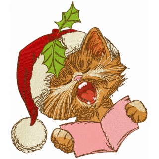 Cat sings Christmas carols 2 embroidery design - Embroidery Design
