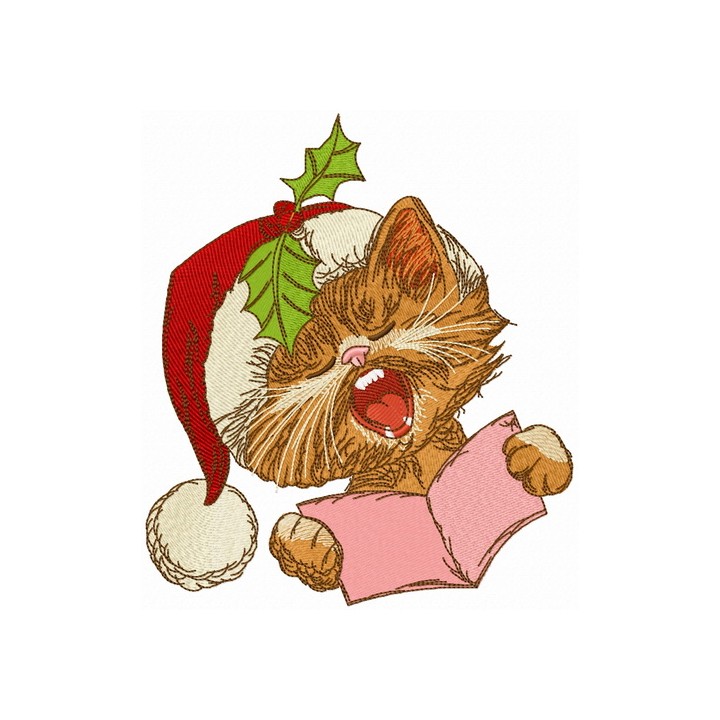 Cat sings Christmas carols 2 embroidery design - Embroidery Design