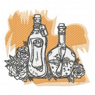 Bottles and flowers embroidery design - Embroidery Design