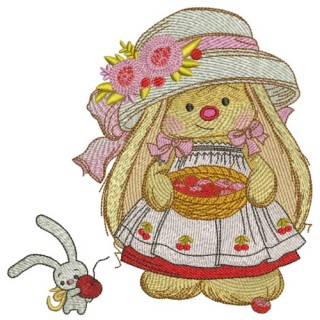 Bunny Mi with basket embroidery design - Embroidery Design