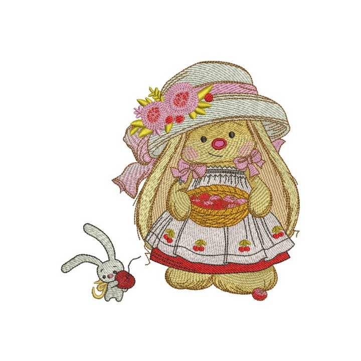 Bunny Mi with basket embroidery design - Embroidery Design