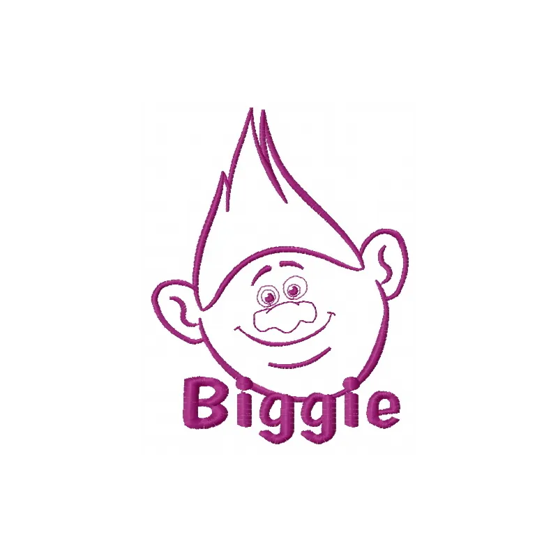 Biggie 2 embroidery design showcasing a vibrant Trolls character, ideal for stitching on garments and accessories.