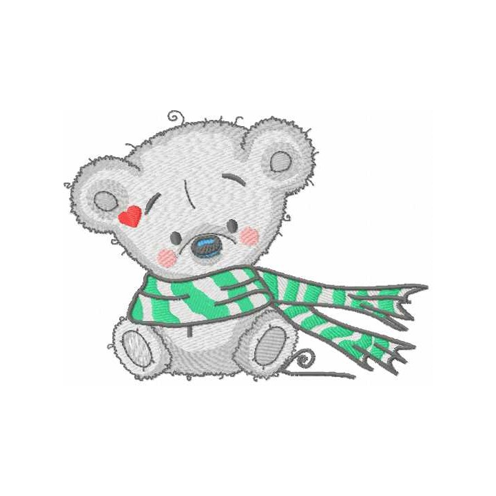 Teddy green scarf embroidery design - Embroidery Design