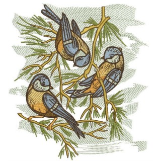 Eurasian blue tits embroidery design - Embroidery Design