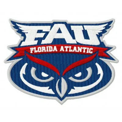 Florida Atlantic Owls logo embroidery design showcased on a fabric background, ideal for caps and apparel.