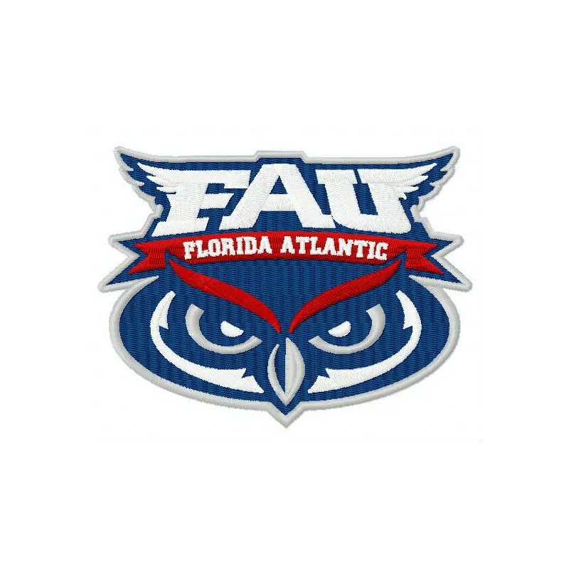 Florida Atlantic Owls logo embroidery design showcased on a fabric background, ideal for caps and apparel.