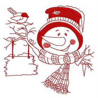 Snowman with wooden sign embroidery design - Embroidery Design