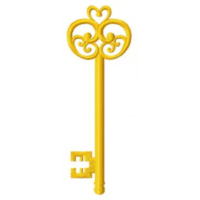Golden key 11 embroidery design showcasing intricate details, ideal for embellishing bags and apparel.
