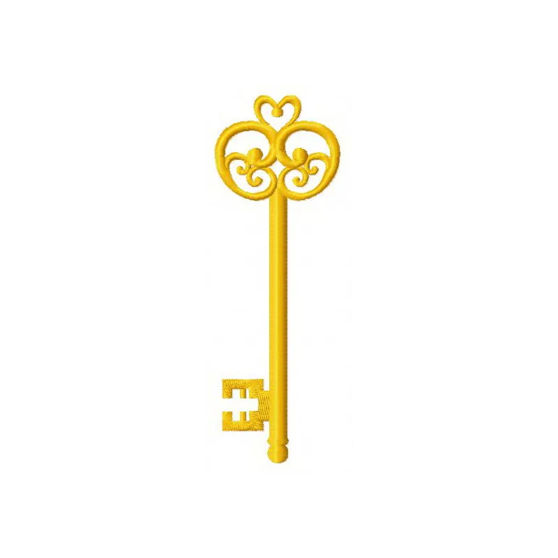 Golden key 11 embroidery design showcasing intricate details, ideal for embellishing bags and apparel.
