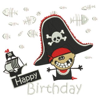 Happy pirate birthday embroidery design - Embroidery Design
