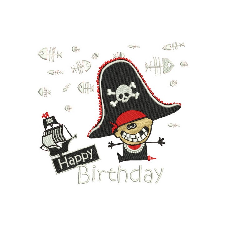 Happy pirate birthday embroidery design - Embroidery Design