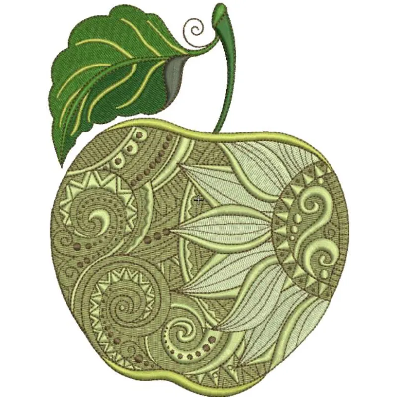 Apple with decorative elements embroidery design for stitching on t-shirts, tote bags, and more.