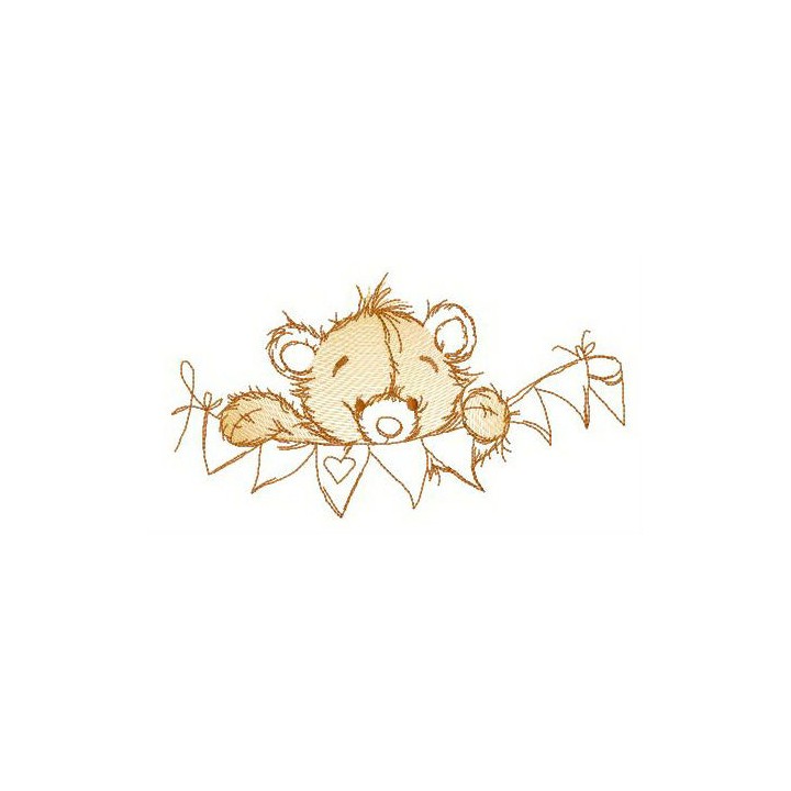 Teddy and paper garland embroidery design - Embroidery Design
