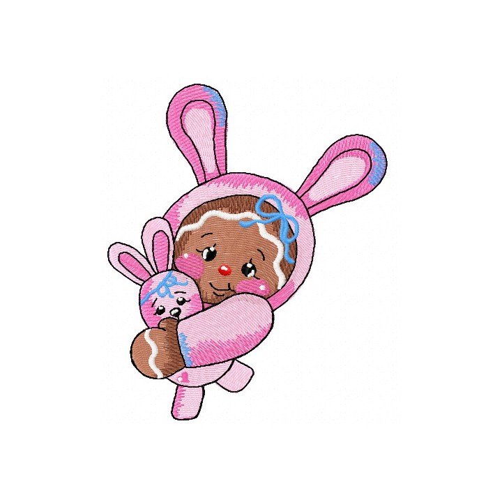 Gingerbread girl in bunny costume 2 embroidery design - Embroidery Design