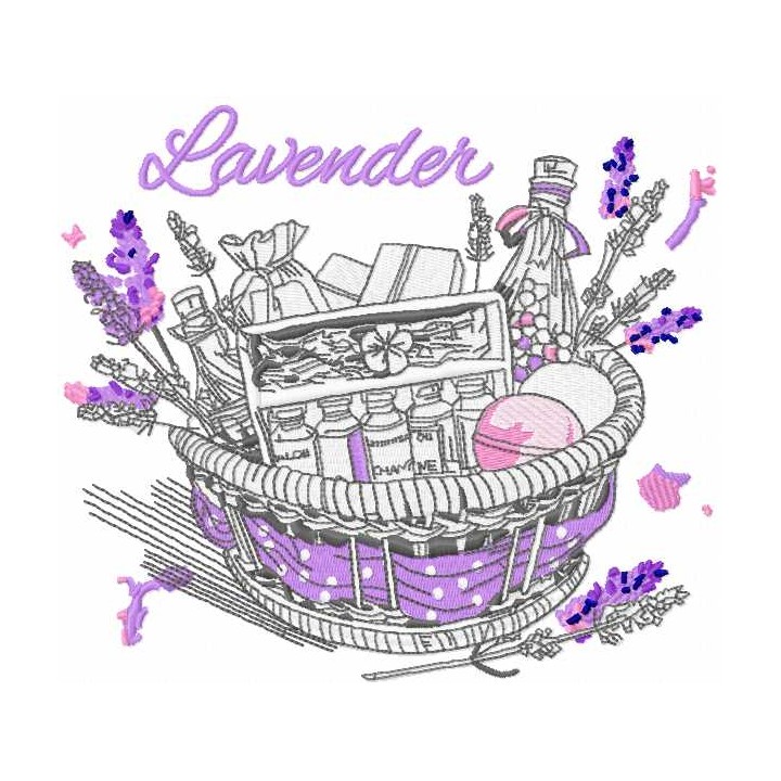 Lavender basket embroidery design - Embroidery Design