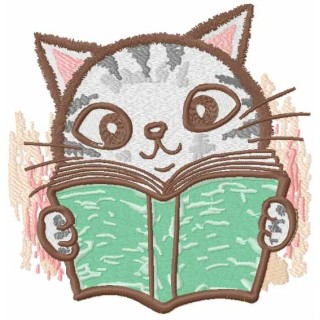 Cat reading blue book embroidery design - Embroidery Design