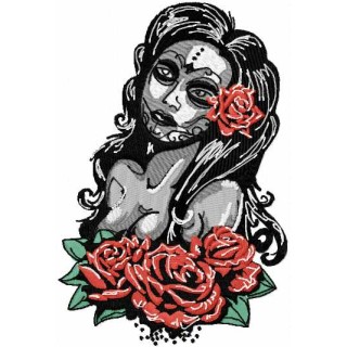 Mystery woman and flower embroidery design - Embroidery Design