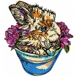 Rabbit in flower pot embroidery design - Embroidery Design