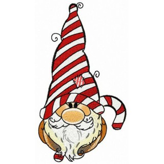 Gnome with sweet candy cane embroidery design - Embroidery Design